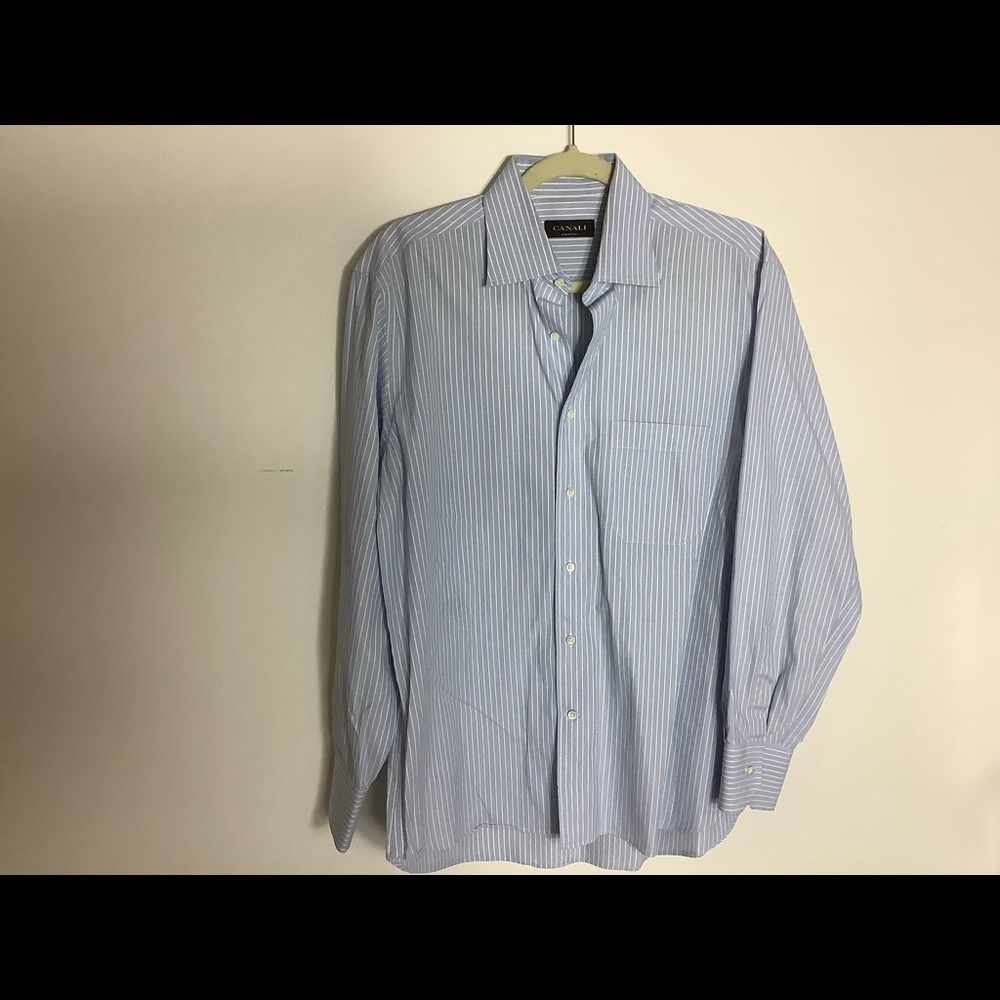 Canali Striped blue and White Dress Shirt